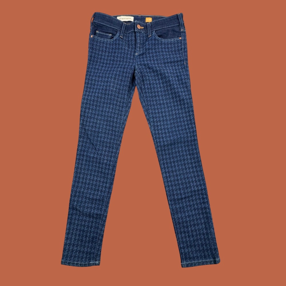 Pilcro and the Letterpress Blue Houndstooth Skinny Jeans Womens 28 Stretch Denim